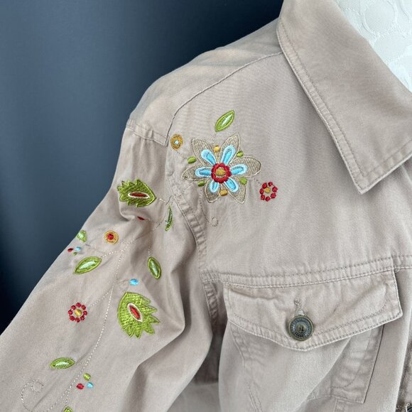 Live a Little Womens Jacket Embroidered Pockets Sz 1X Tan Twill - Picture 3 of 7
